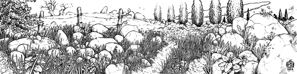 Desenho mensal, março de 2026. (Desenho de uma paisagem.)